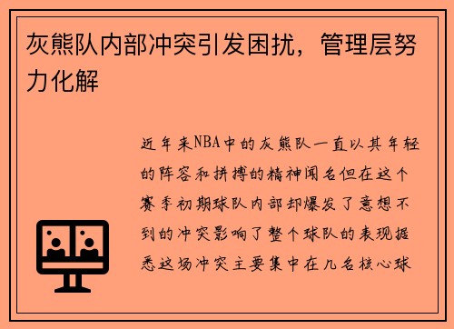 灰熊队内部冲突引发困扰，管理层努力化解